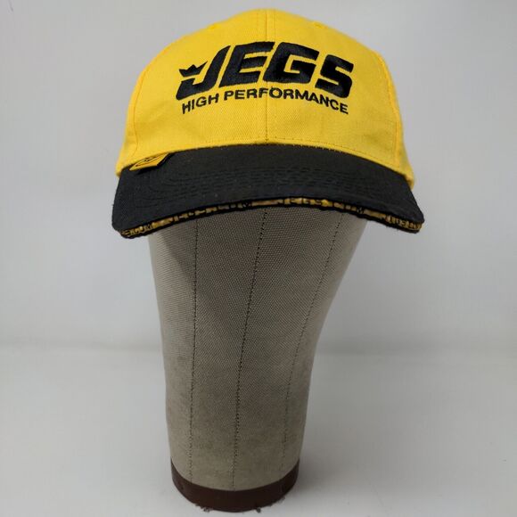 JEGS High Performance Strapback Hat Black Yellow Adjustable Embroidered Logo - Picture 2 of 12